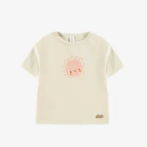 T-shirt crème en coton biologique coupe droite, naissance || Cream t-shirt straight cut in organic cotton, newborn