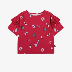 T-shirt rouge à motifs, enfant || Red T-shirt with all over print, child
