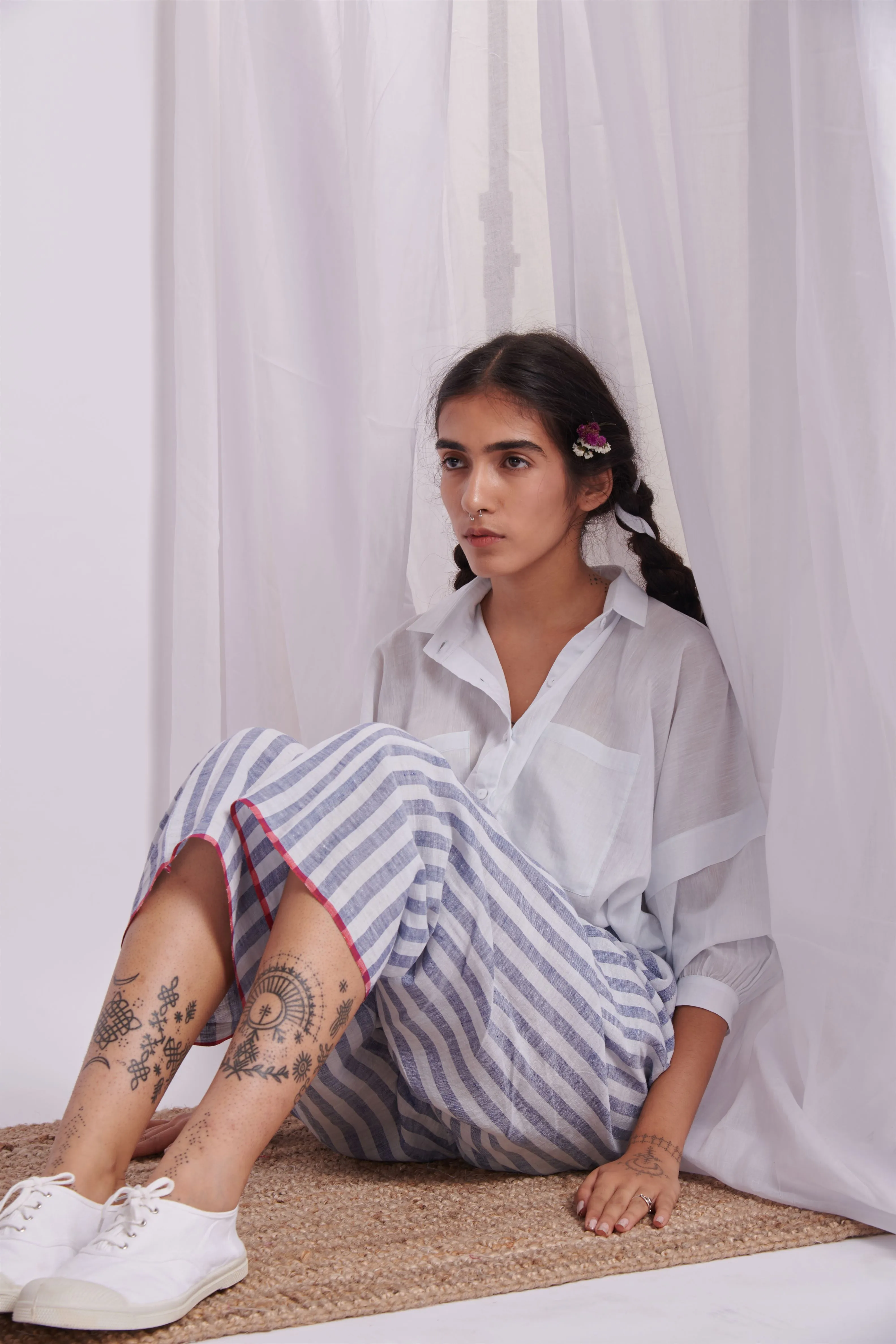 The Plavate I Barvikha Comfy in my skin Co-ord Set Silk Linen Blue Stripe Daily Collection AW22-14
