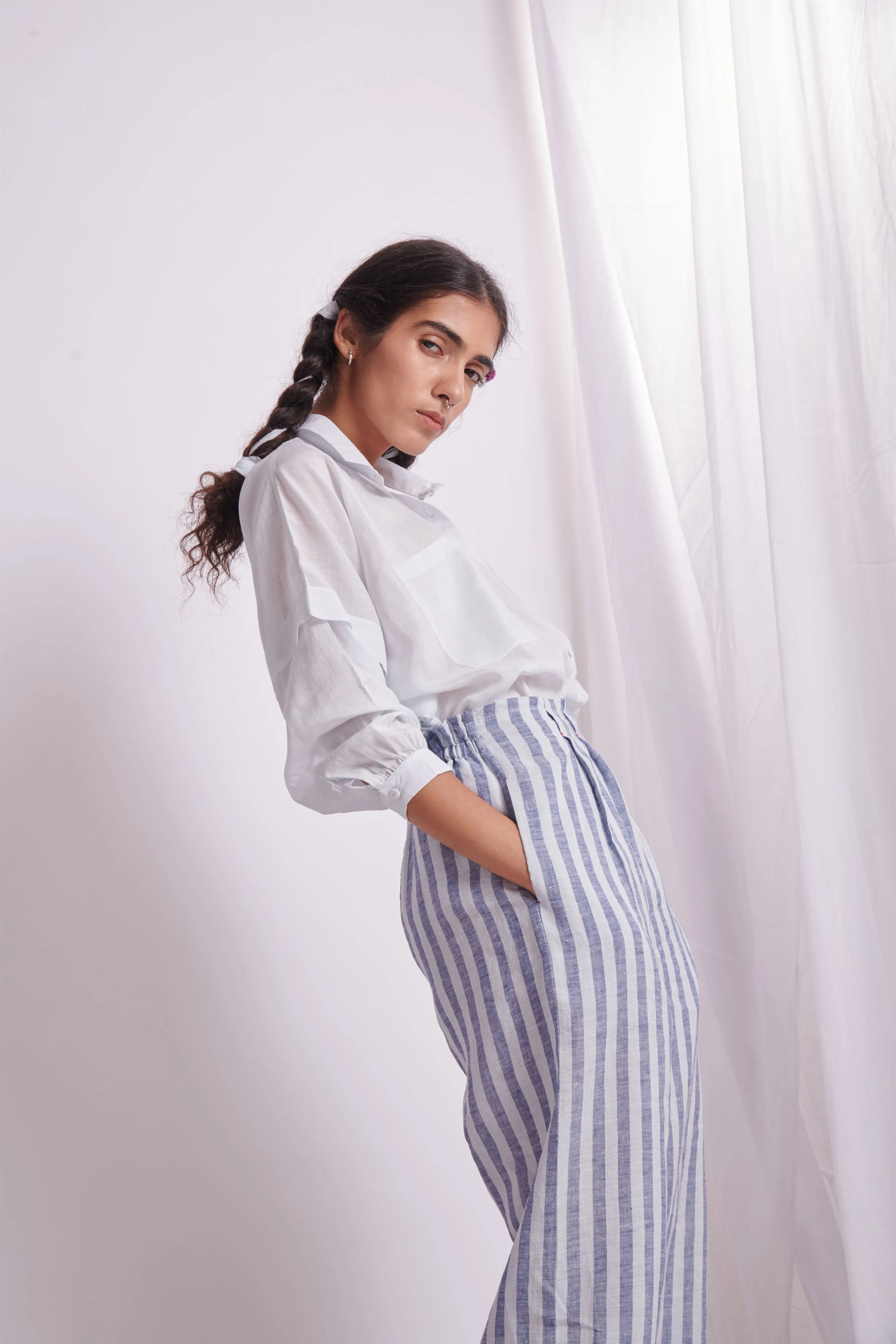 The Plavate I Barvikha Comfy in my skin Co-ord Set Silk Linen Blue Stripe Daily Collection AW22-14