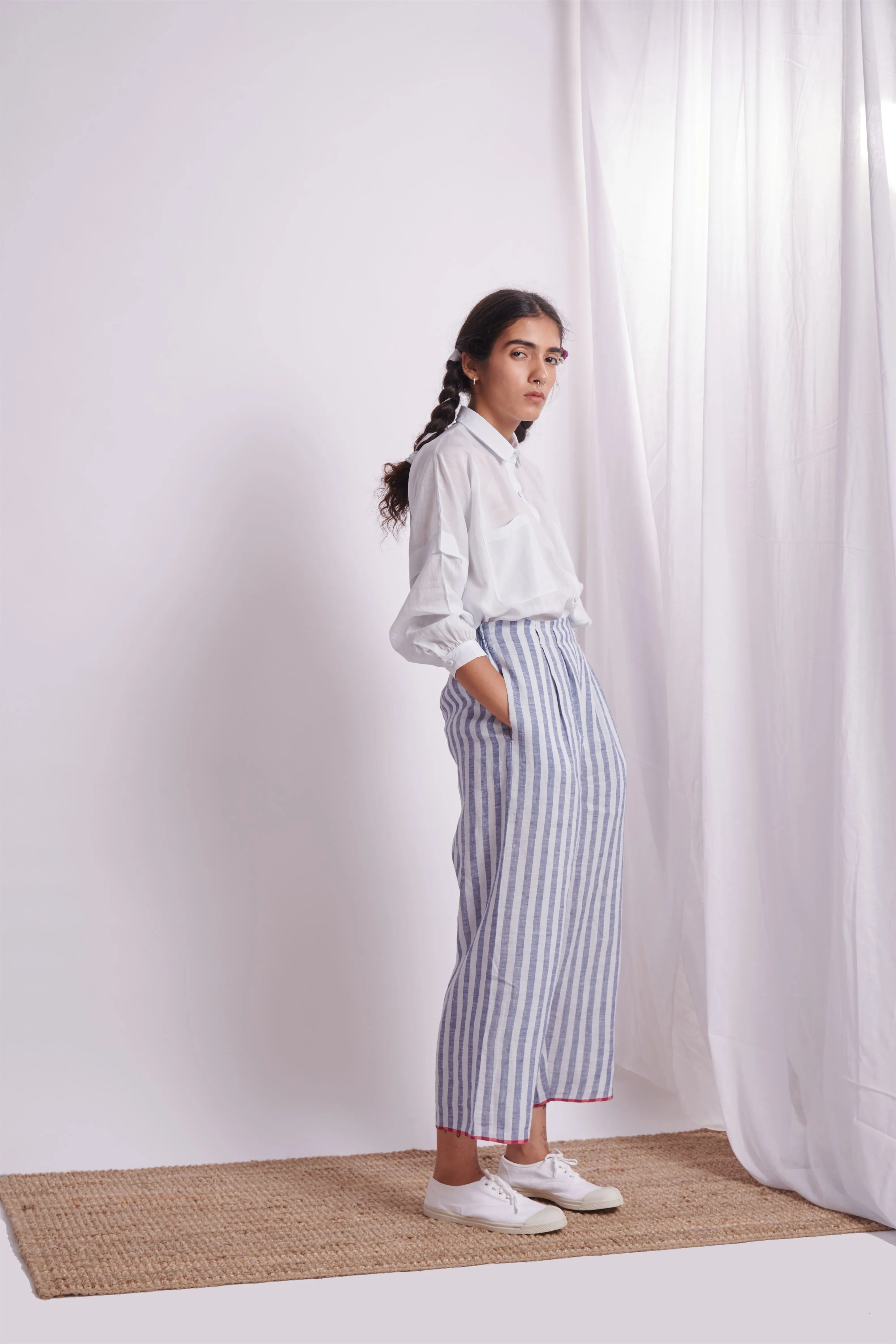 The Plavate I Barvikha Comfy in my skin Co-ord Set Silk Linen Blue Stripe Daily Collection AW22-14