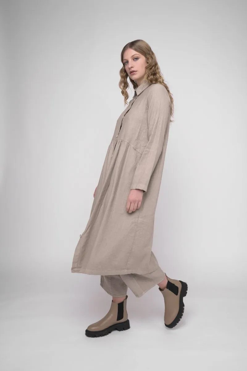 Tiered Waist Cotton Linen Dress