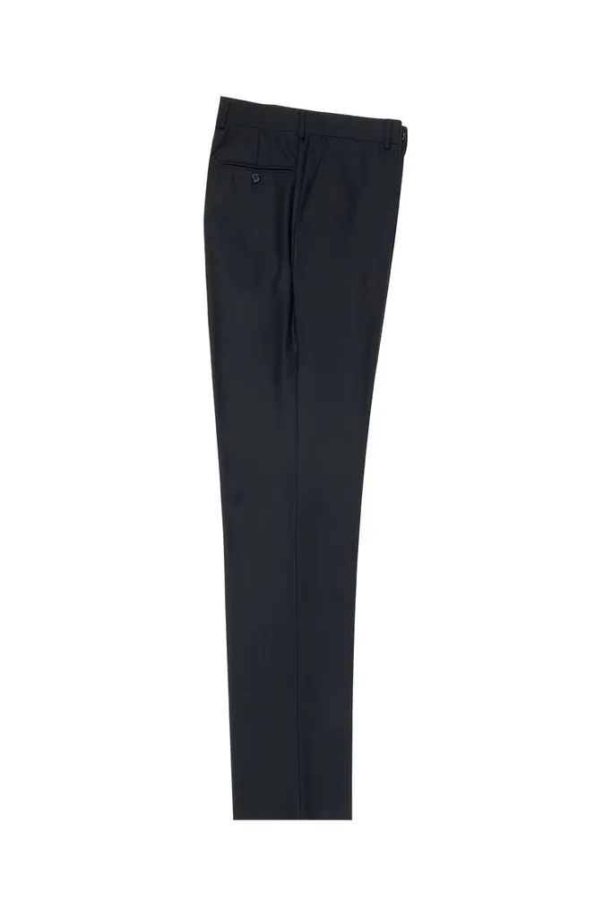 Tiglio Luxe Black Flat Front, Pure Wool Modern Fit Dress Pants 2560 TIG1001