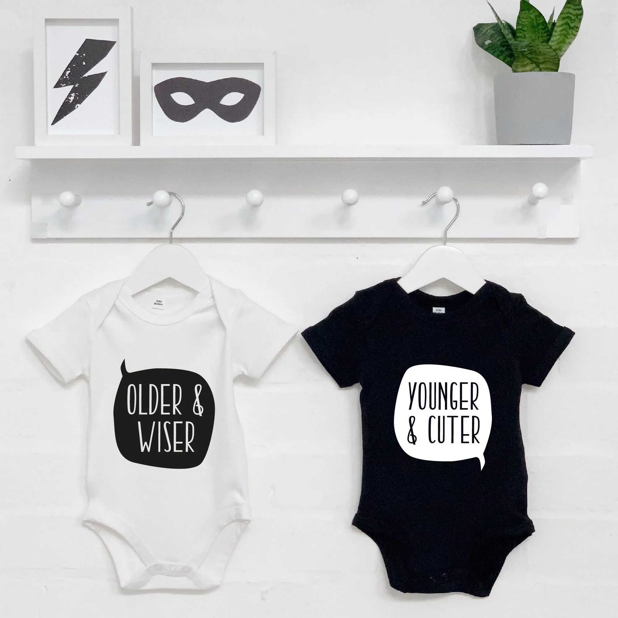 Twin Babygrow Set Older And Wiser Vs Younger And Cuter