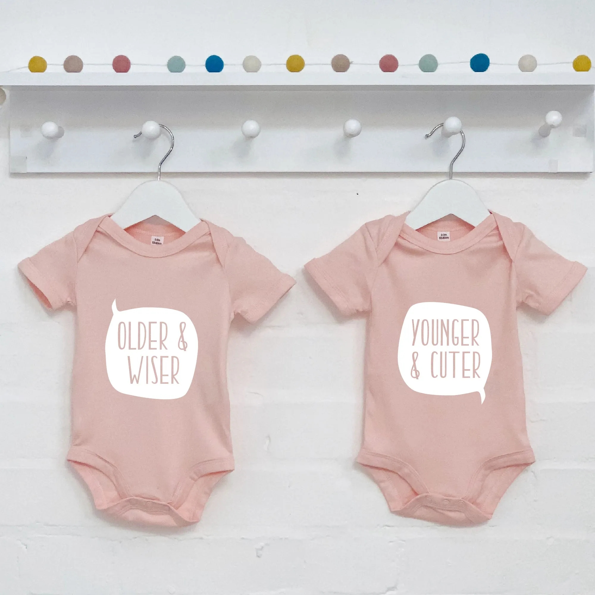 Twin Babygrow Set Older And Wiser Vs Younger And Cuter