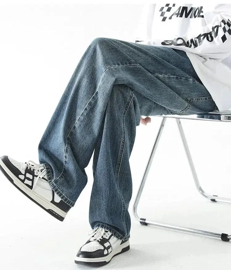 Versatile Wide-leg Washed Jeans
