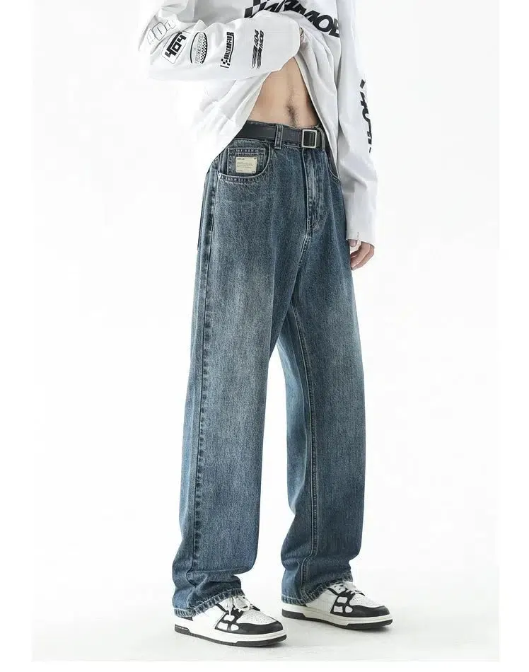 Versatile Wide-leg Washed Jeans