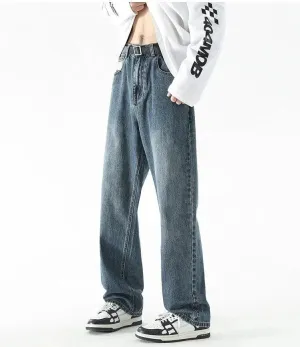 Versatile Wide-leg Washed Jeans