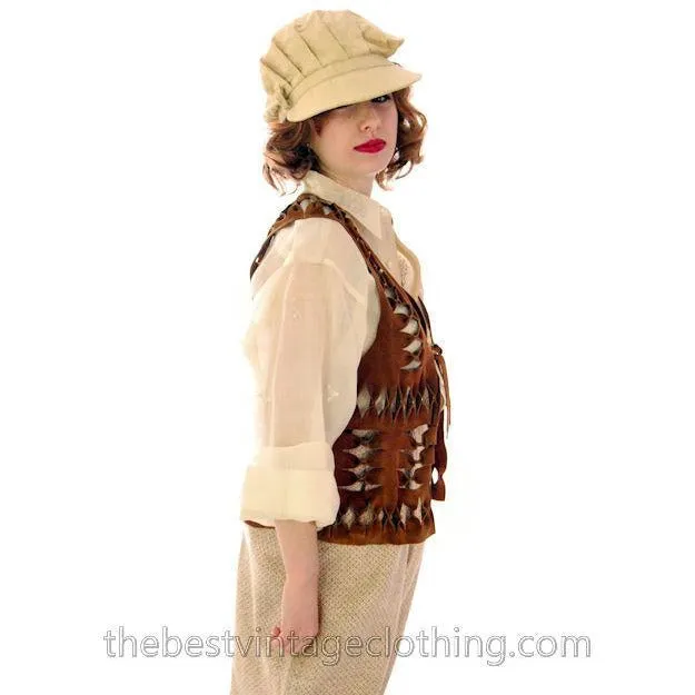 Vintage Suede Vest Unisex Cut Outs Studs 1970s Small