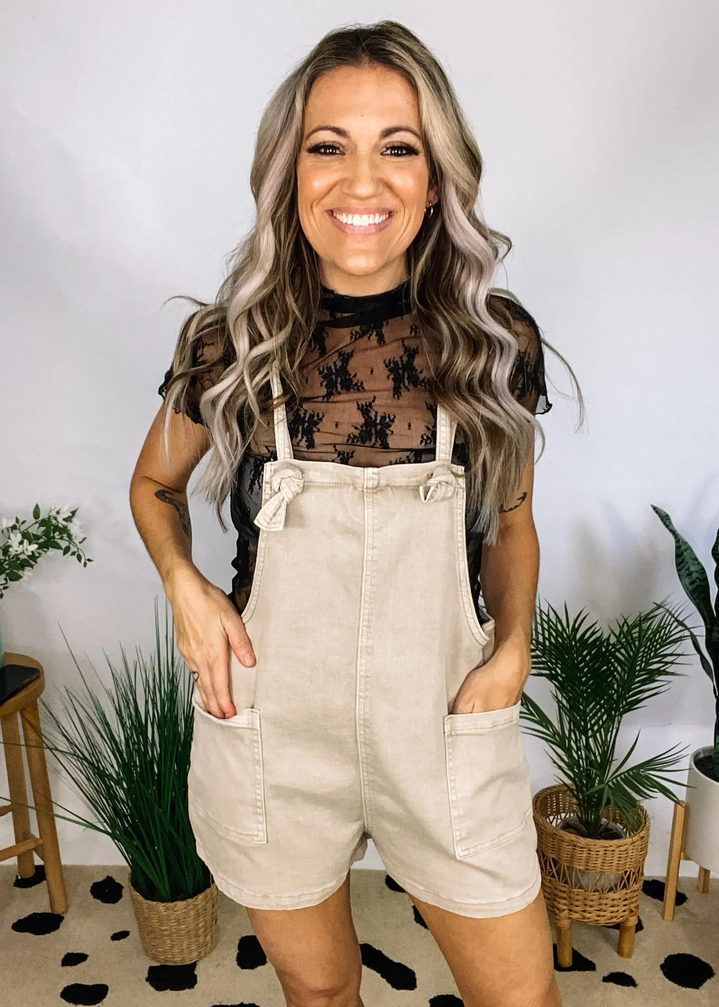 Vintage Wash Knot Strap Overalls