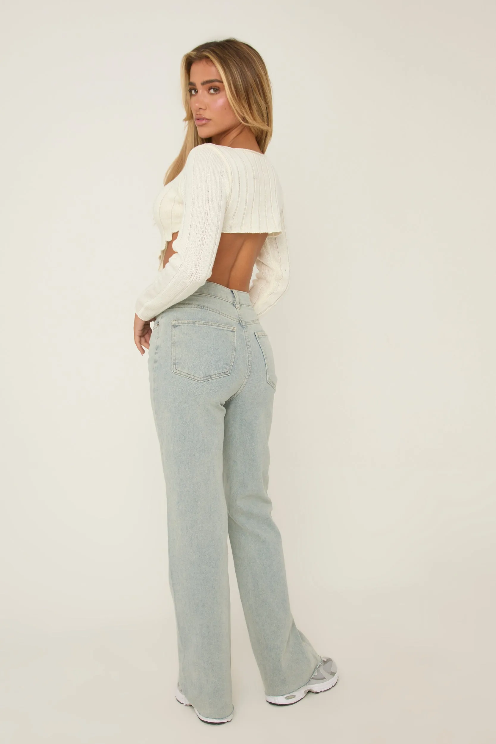 Washed Blue Stretch Frayed Hem Jeans - Scarlett