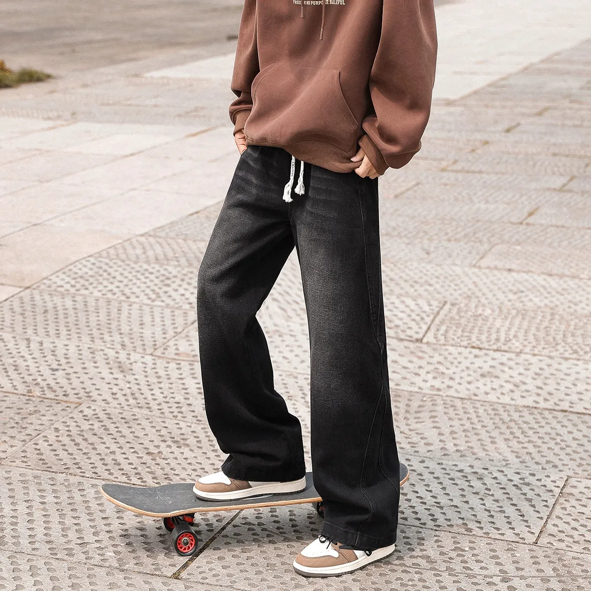 Washed Gradient Drawstring Jeans