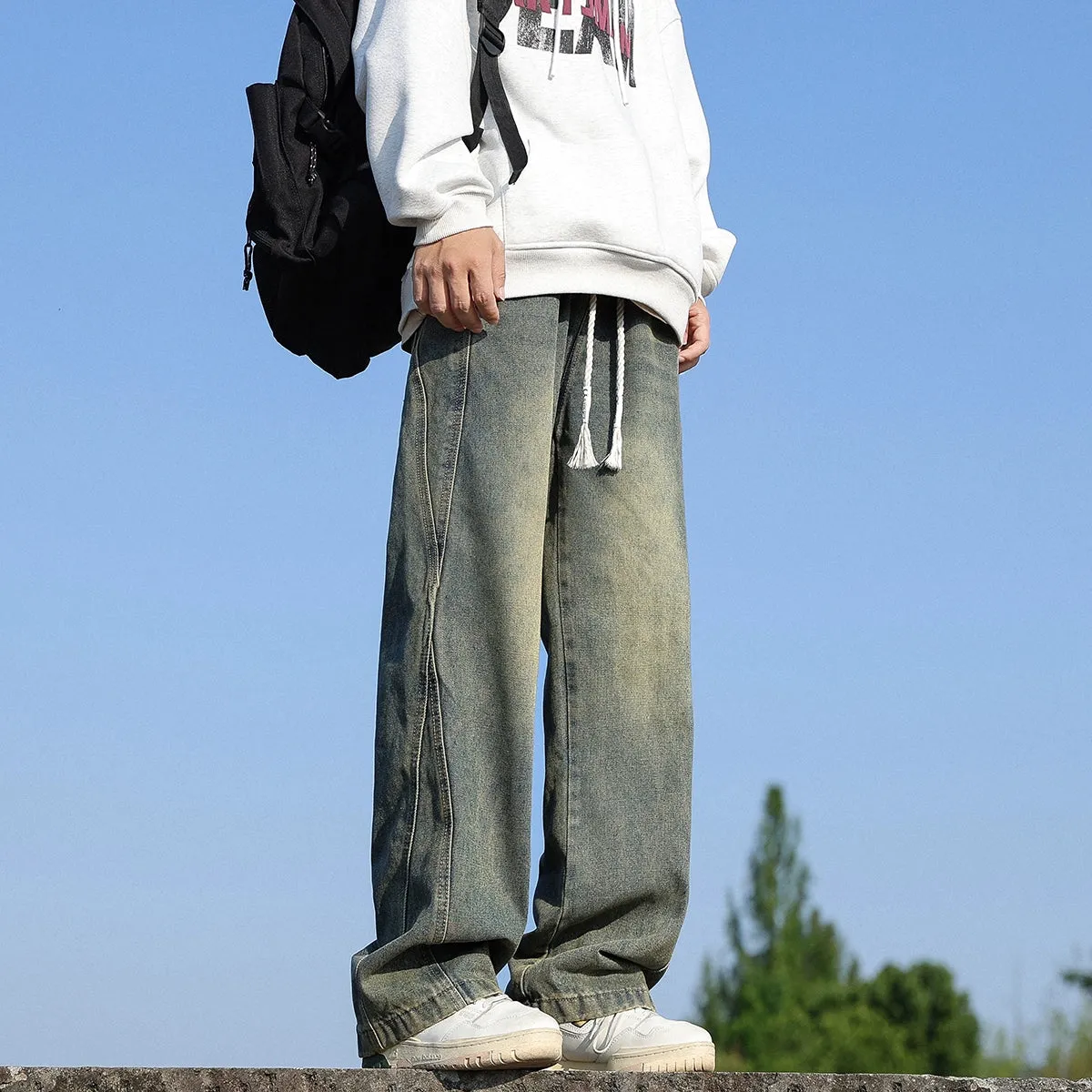 Washed Gradient Drawstring Jeans