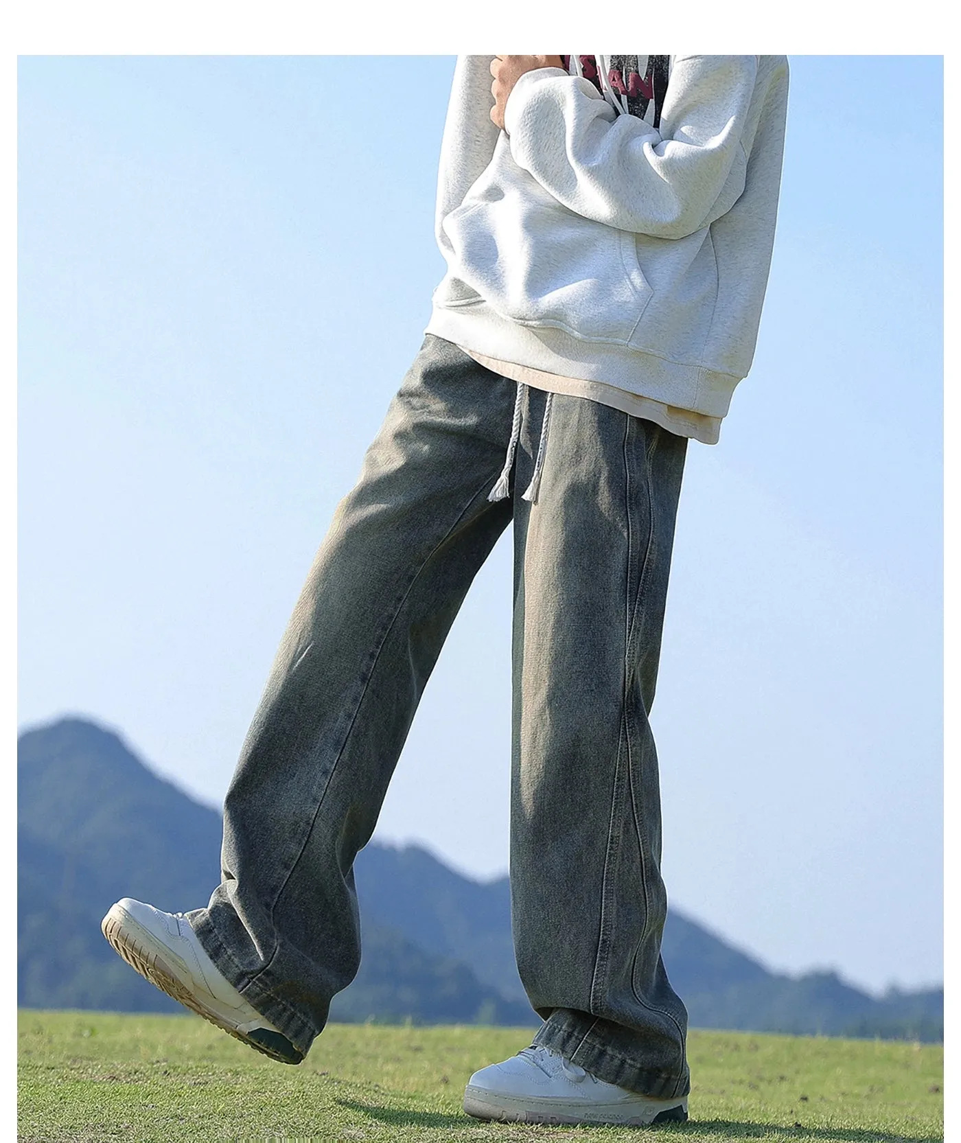 Washed Gradient Drawstring Jeans