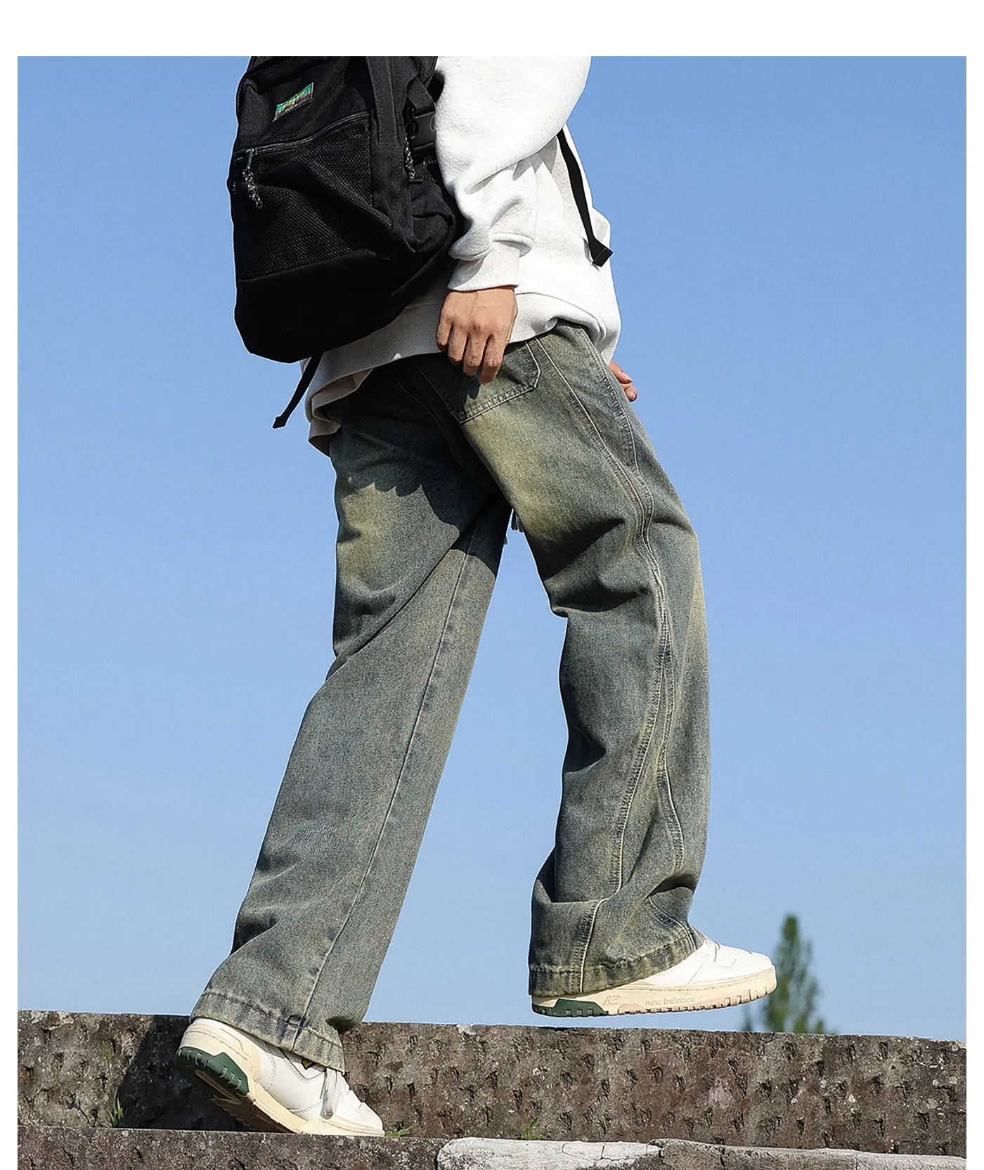 Washed Gradient Drawstring Jeans
