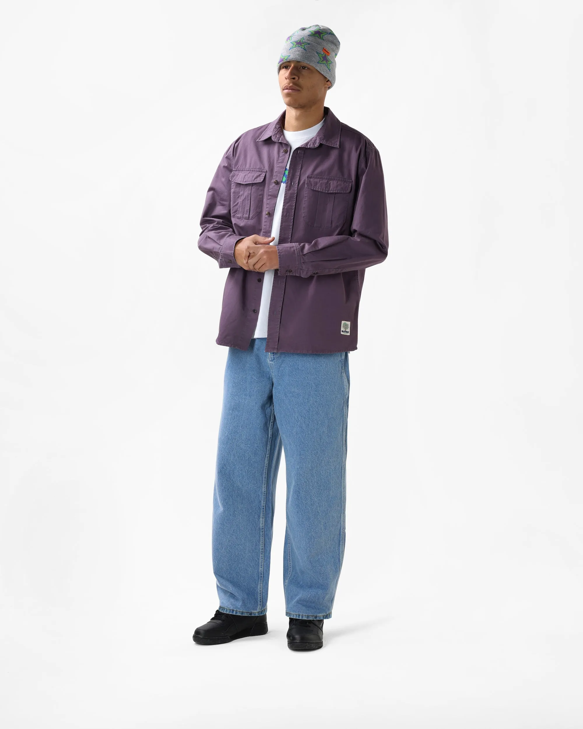 Washed Pocket L/S Shirt, Eggplant