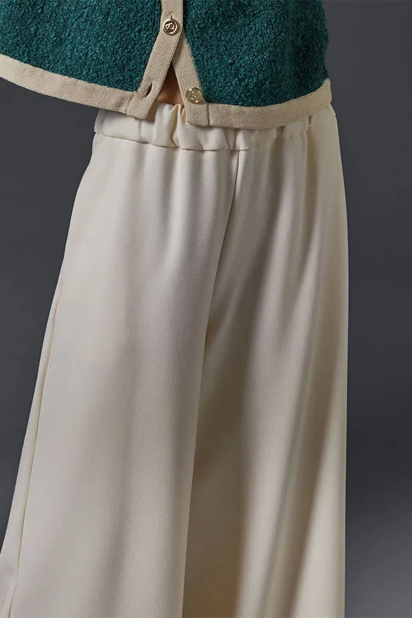 WHITE ELASTICATED WIDE TROUSERS
