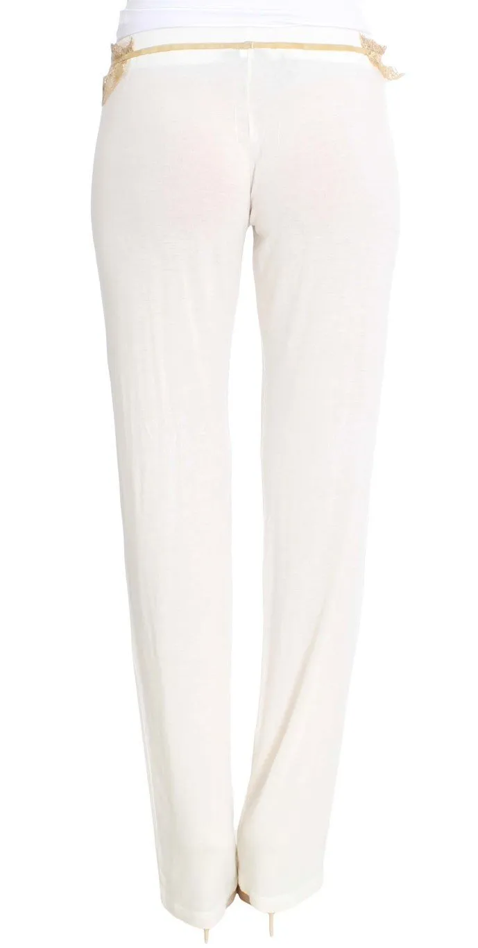 White Lace Detailed Casual Pants