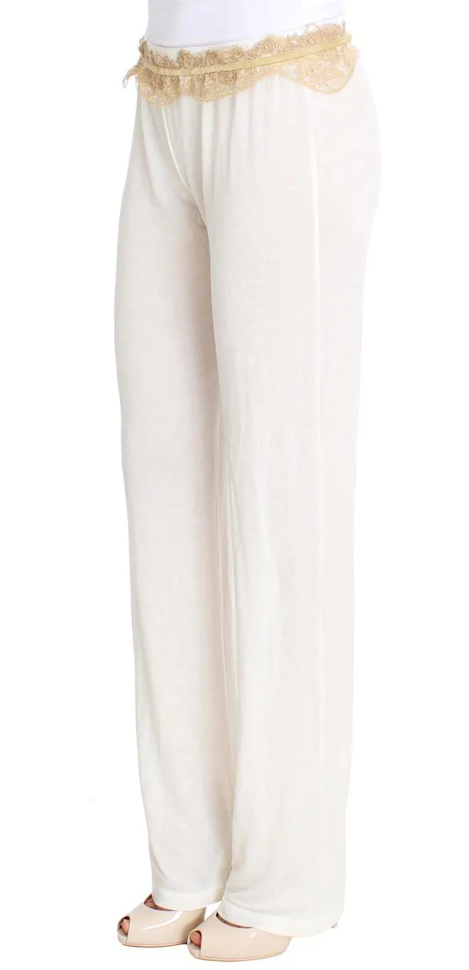 White Lace Detailed Casual Pants