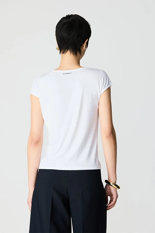 WHITE RHINESTONE CUTOUT SLEEVELESS T-SHIRT