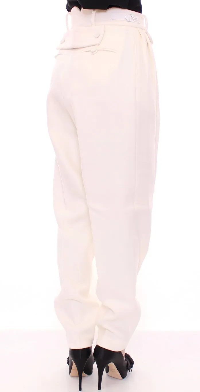 White Wool High Waist Casual Pants