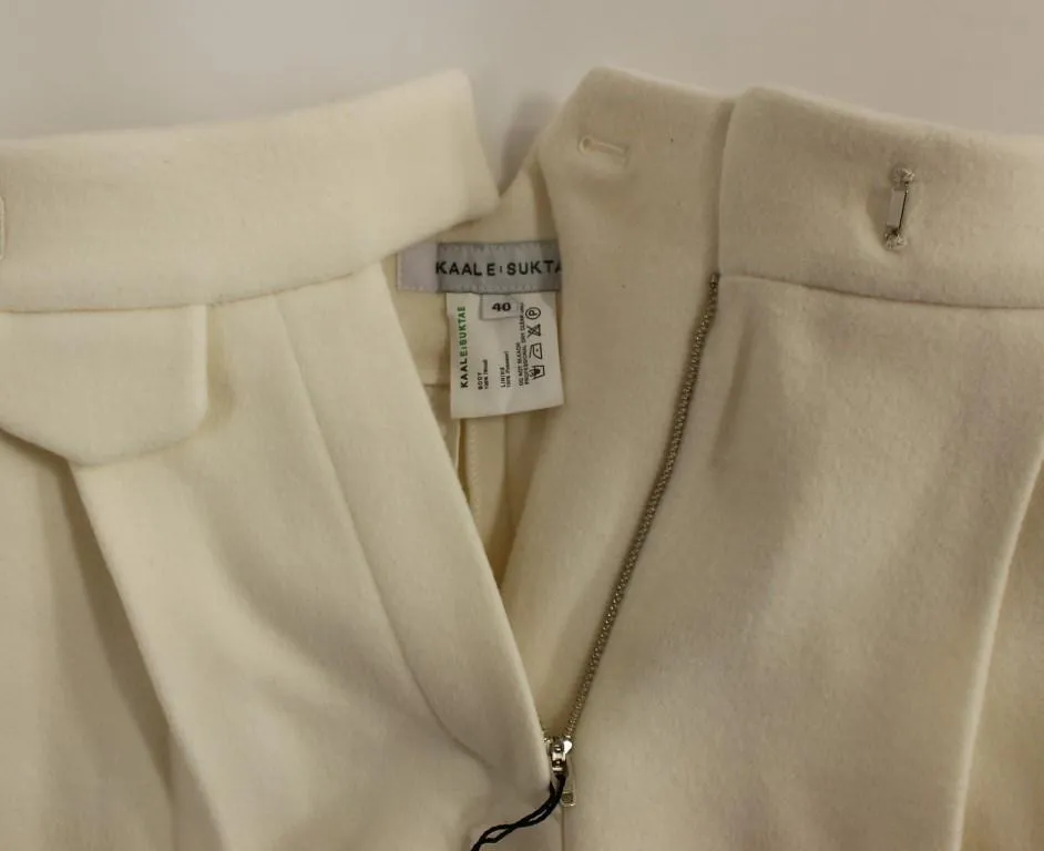 White Wool High Waist Casual Pants