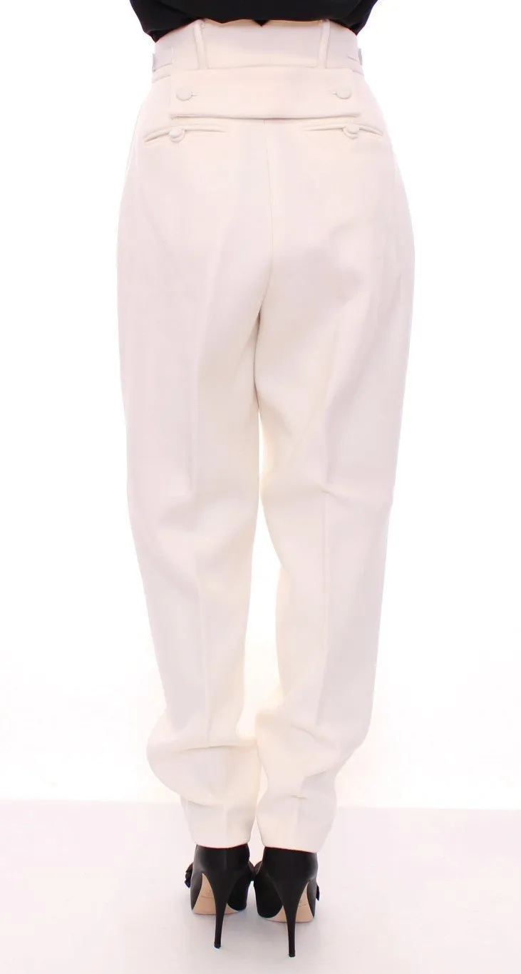 White Wool High Waist Casual Pants