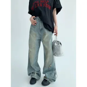 Wide Leg Distressed Denim Pants