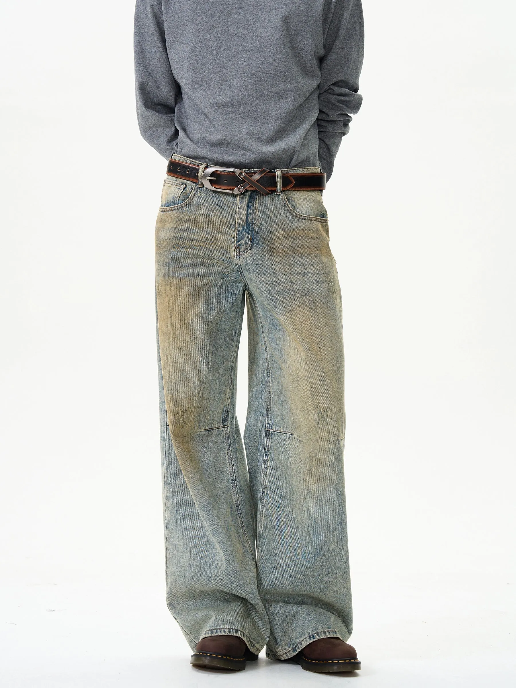 Wide-Leg Distressed Denim Pants