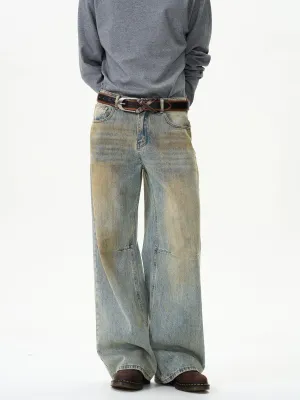 Wide-Leg Distressed Denim Pants