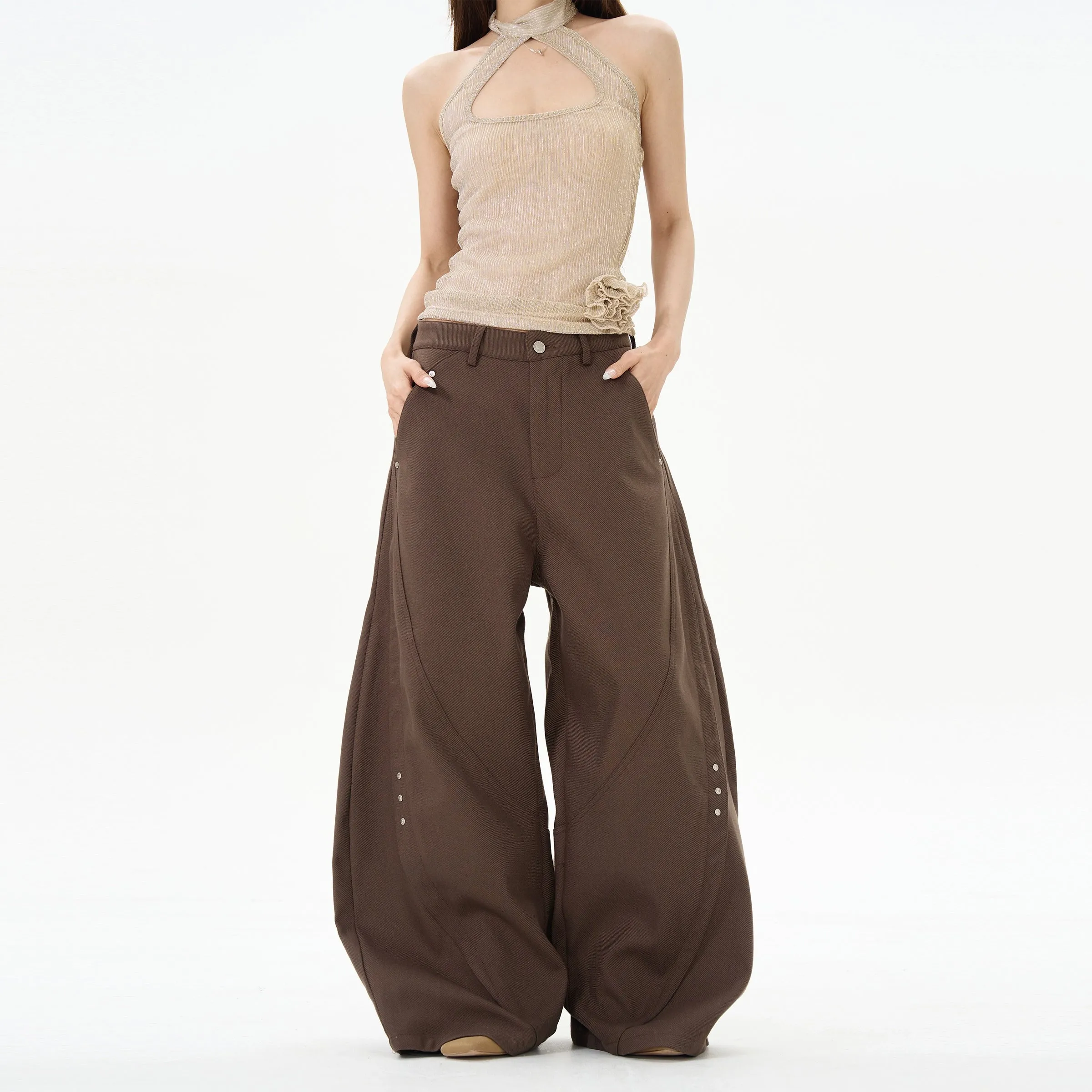 Wide-Leg Draped Pants