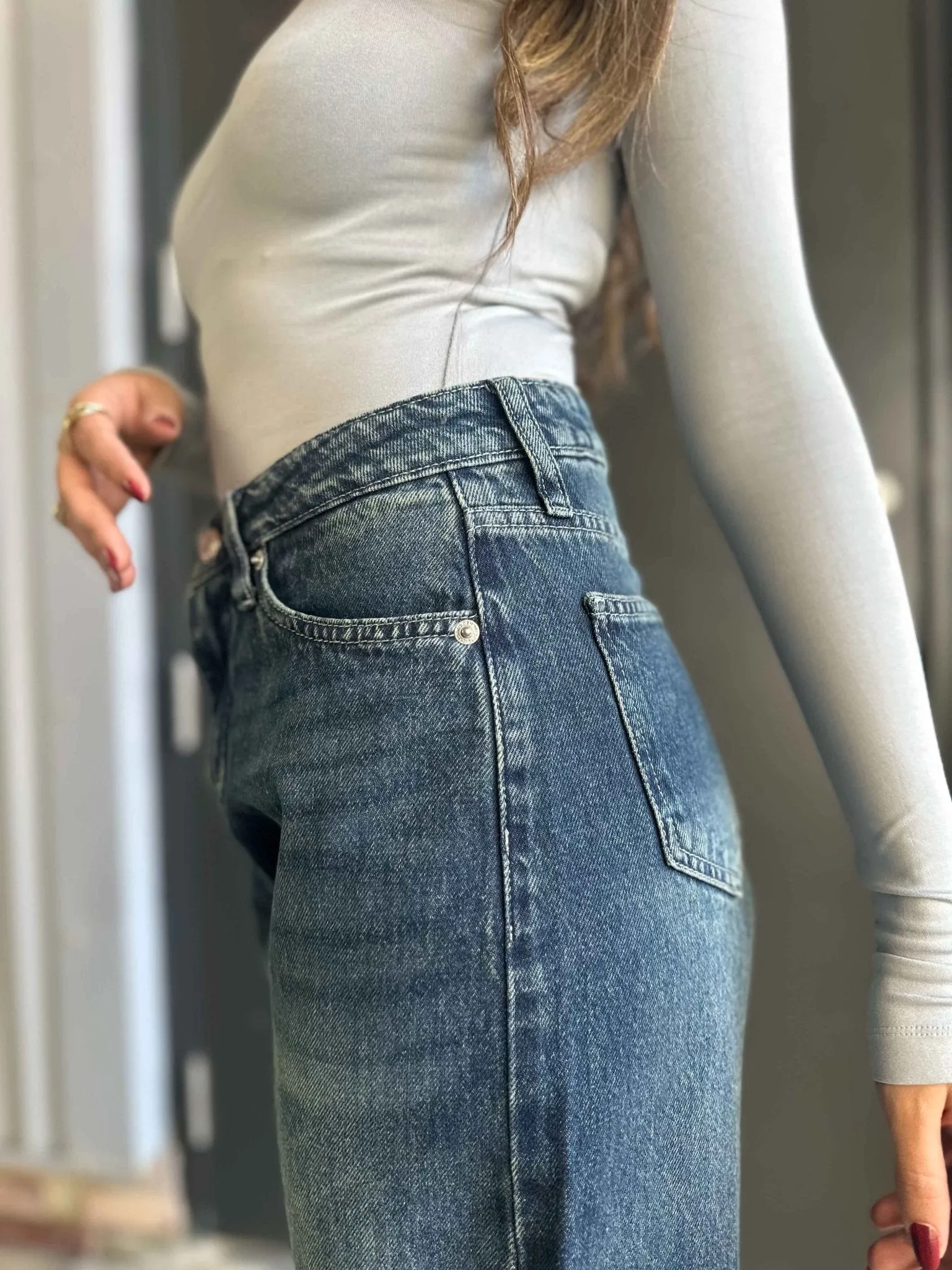 Wide Leg - Mid Vintage Blue Green Jeans.