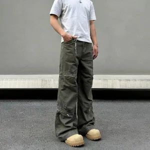 Wide-Leg Zipper Cargo Pants