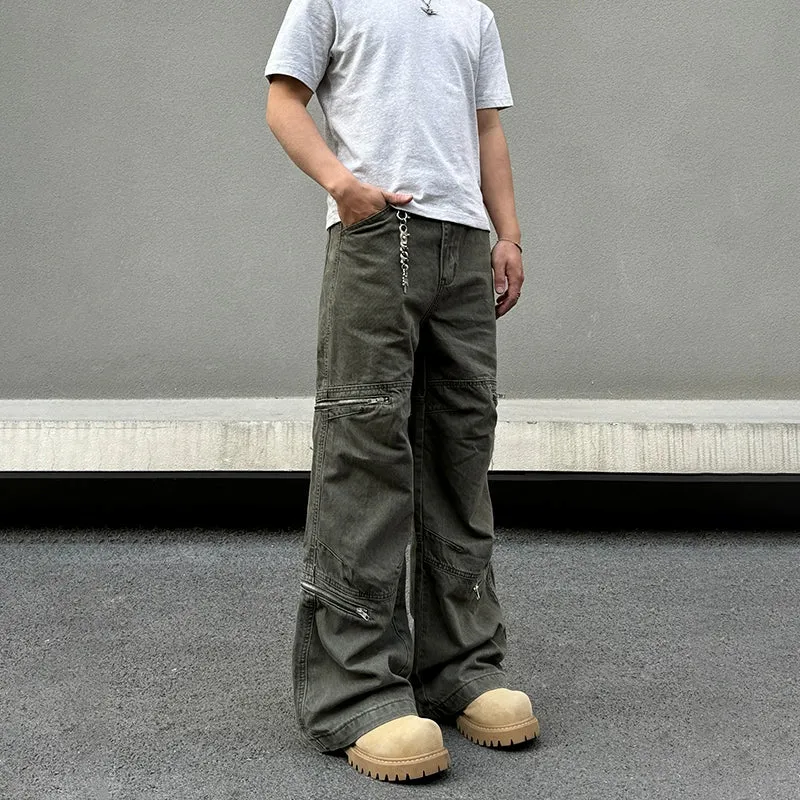 Wide-Leg Zipper Cargo Pants