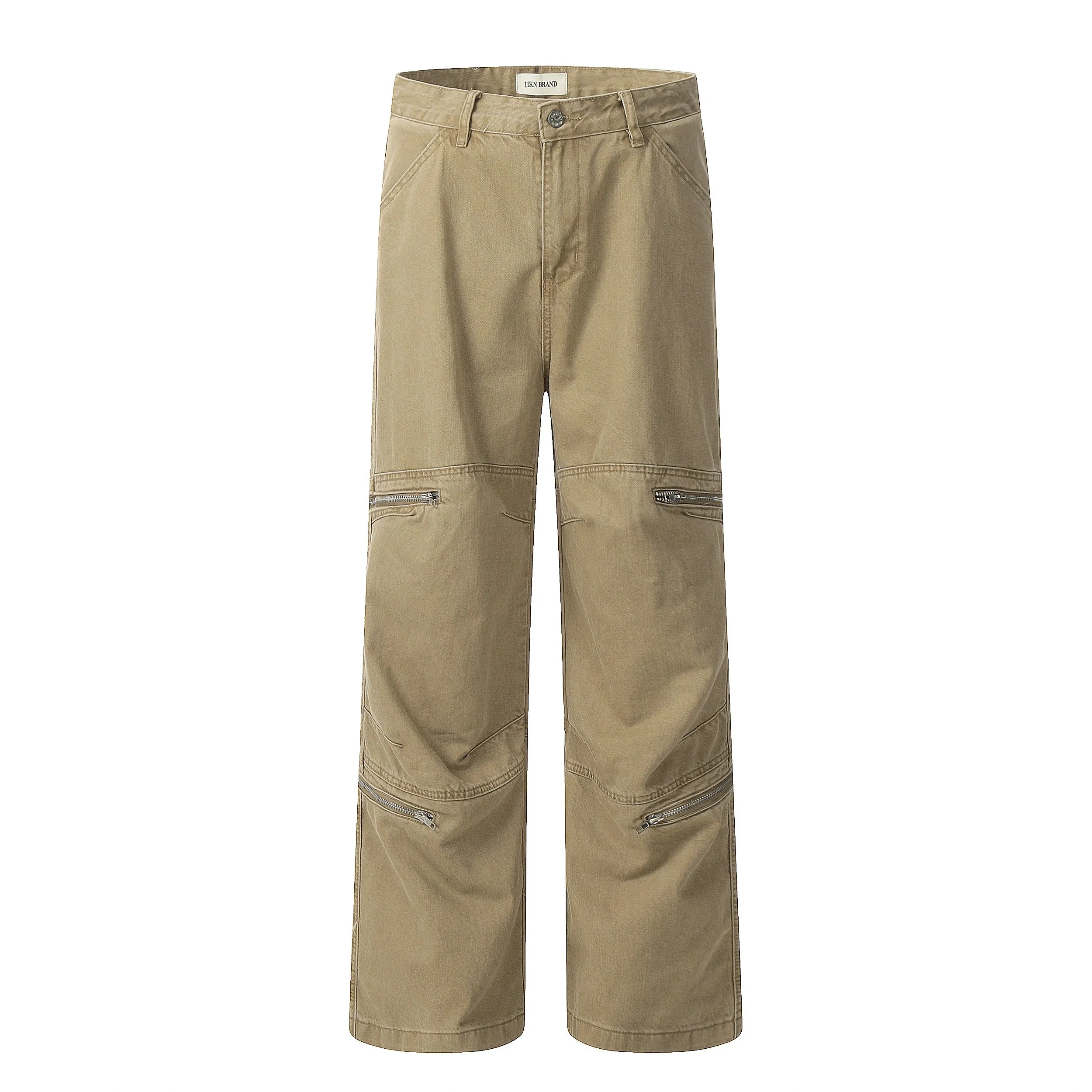 Wide-Leg Zipper Cargo Pants