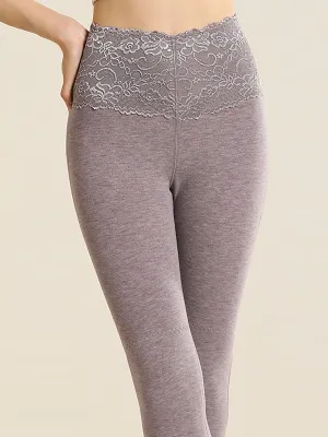 Women Winter Warm High Waist Lace Cashmere Leggings