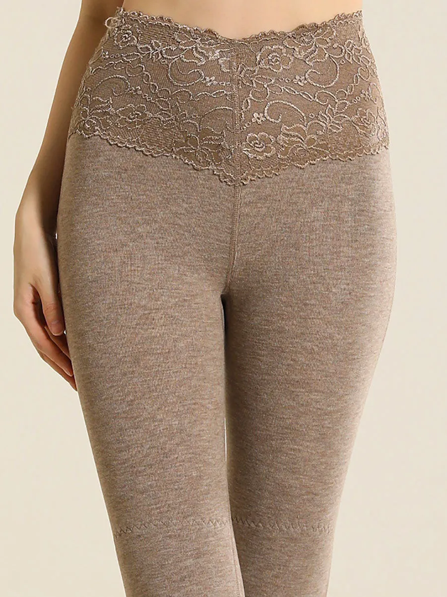 Women Winter Warm High Waist Lace Cashmere Leggings