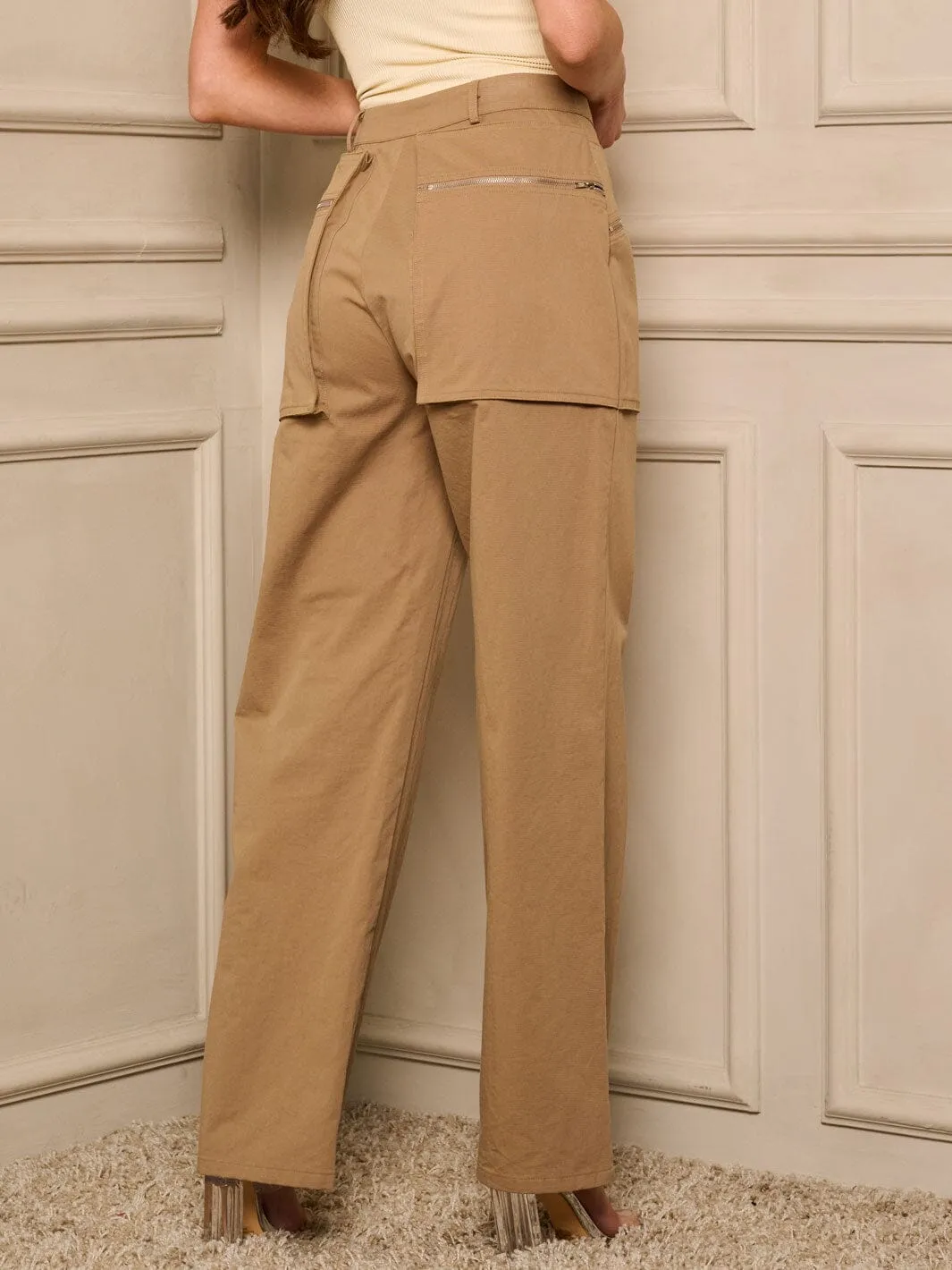 WOMEN'S BUTTON CLOSURE POCKETS WIDE LEG PANTS