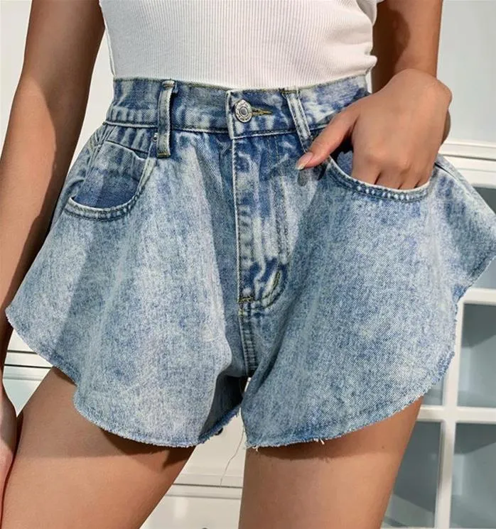 Women's High Waist Wide Legs Cropped Jean Shorts