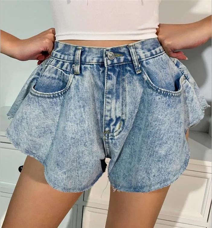 Women's High Waist Wide Legs Cropped Jean Shorts