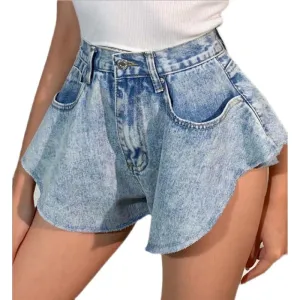 Women's High Waist Wide Legs Cropped Jean Shorts