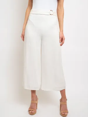WOMEN'S SOLID CULOTTES WITH WAIST RING TRIM PANTS