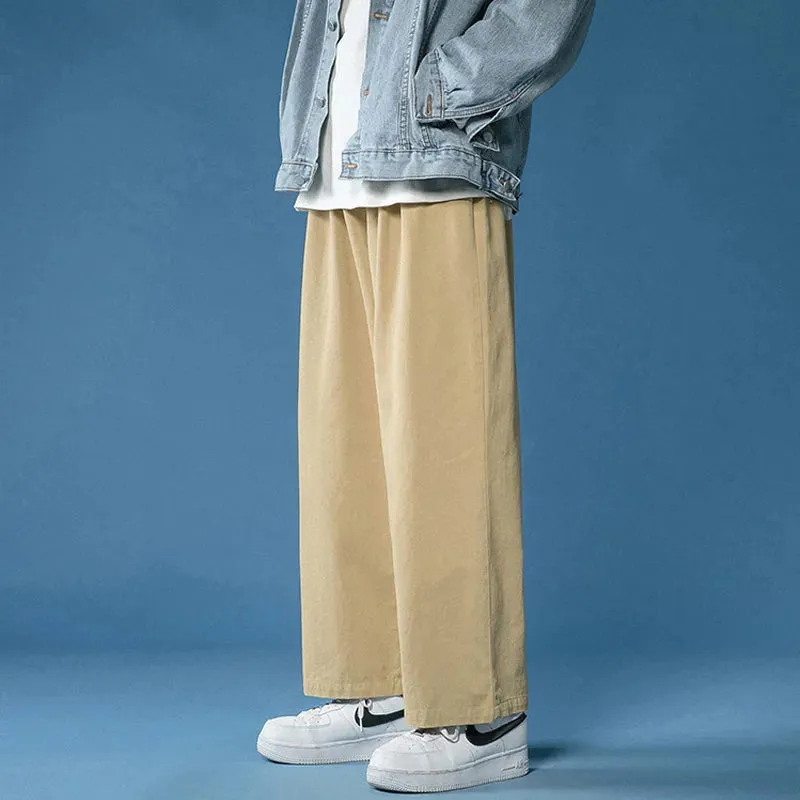 Women's Wide Leg Pants Casual Retro Ankle Length Pants Elastic Waist Loose Trousers