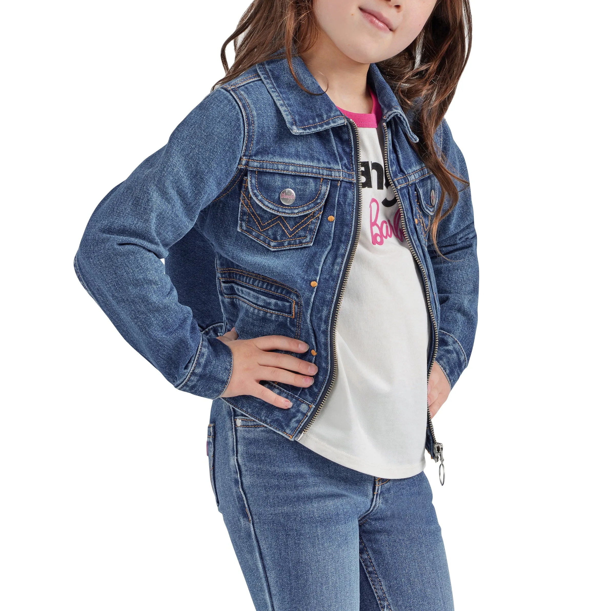 Wrangler x Barbie Girls' Zip Front Denim Jacket in Wrangler Blue
