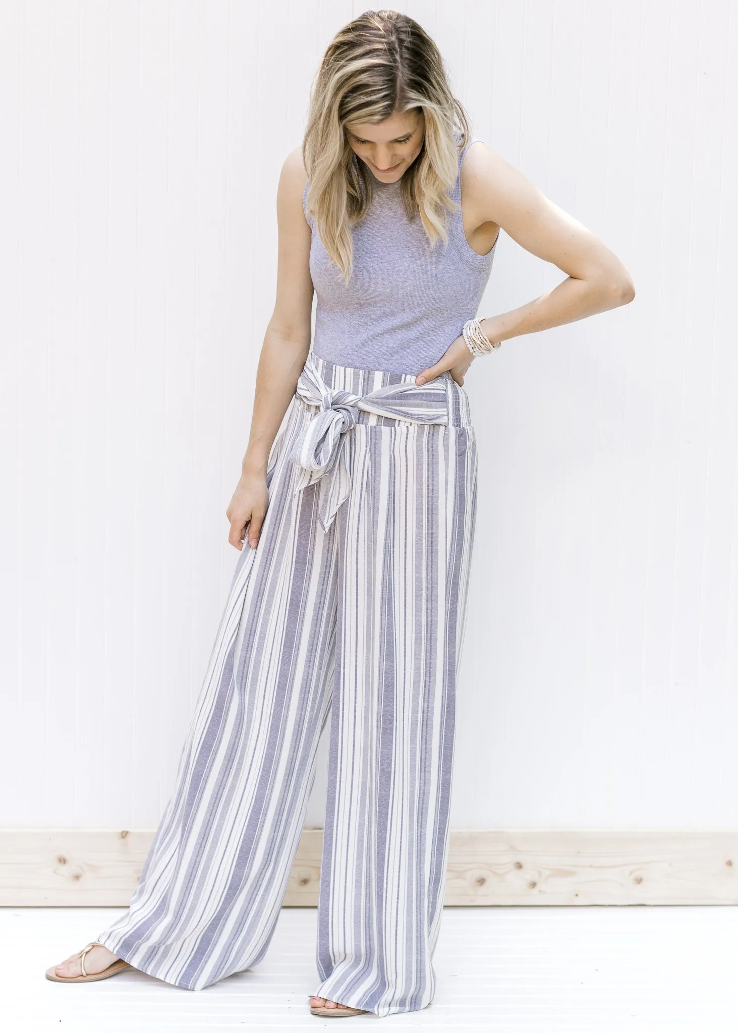 X Gray Striped Wide Pants