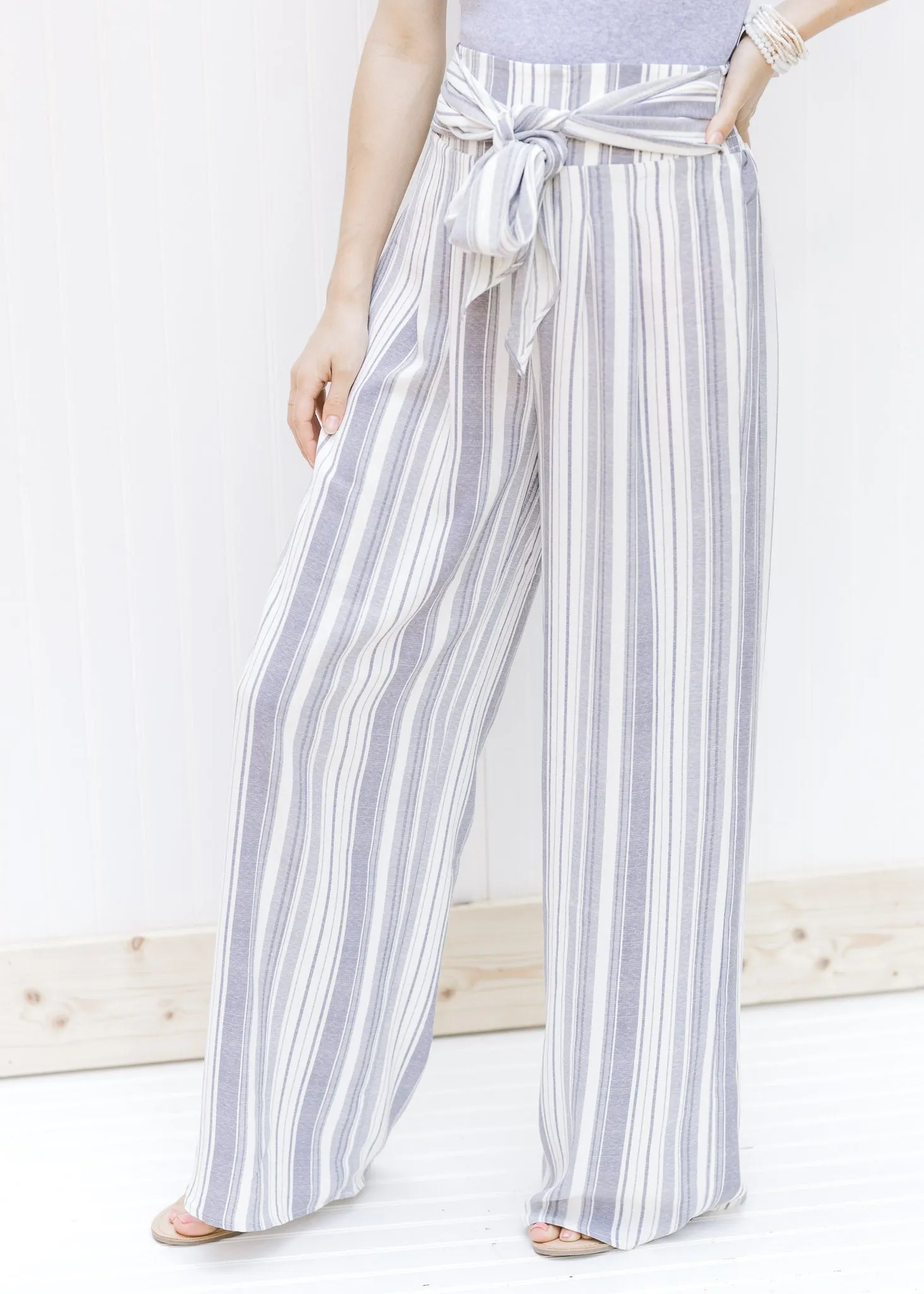 X Gray Striped Wide Pants