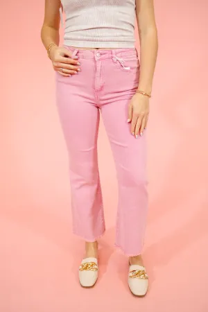 Z Acid Wash Crop Flare Jeans, MAUVE