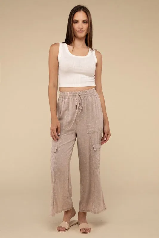 Zenana Washed Linen Cargo Pants